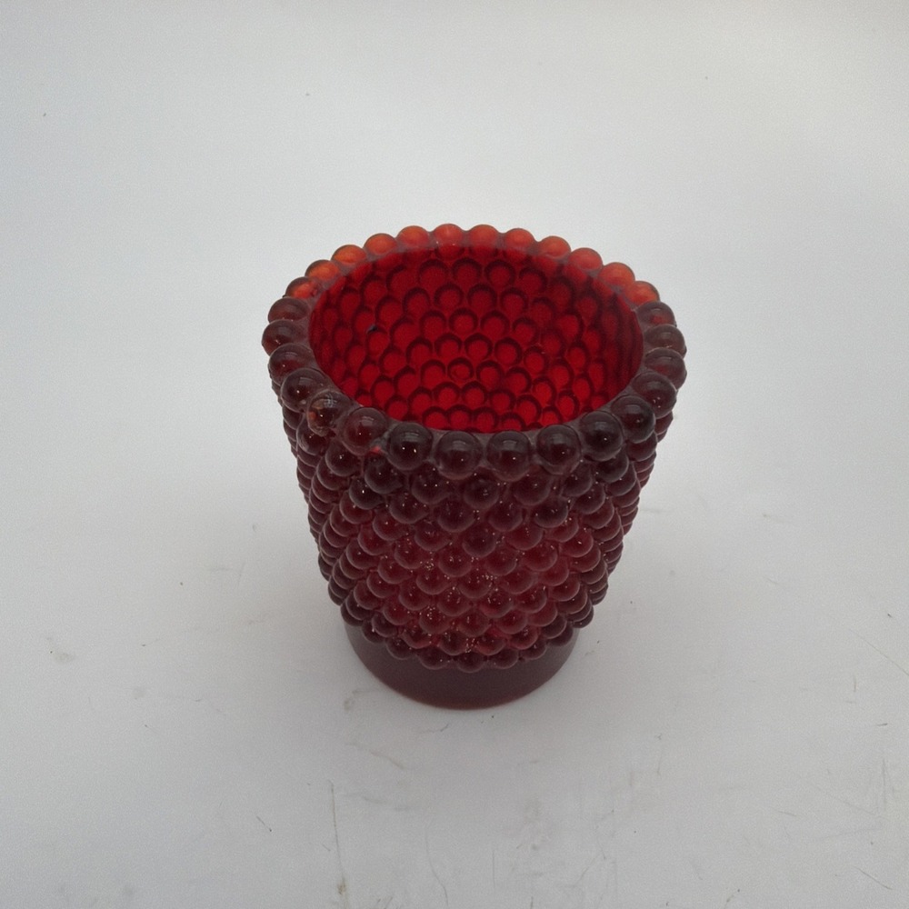 Vintage Ruby Red Hobnail Glass Votive Candle Holder Patented July 11, 1939 EUC